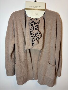 Christian Siriano Beige Open-Front Chenille Cardigan Travel Gift Set